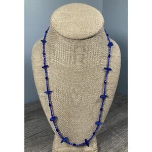 Vintage Handmade Cobalt Blue Natural Sea Glass Beach Necklace 23” Sterling 925